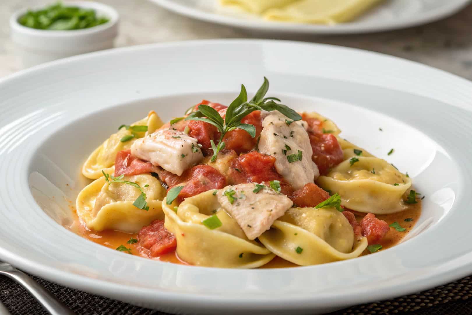 CrockPot Chicken Tortellini Recipe featured dish plated