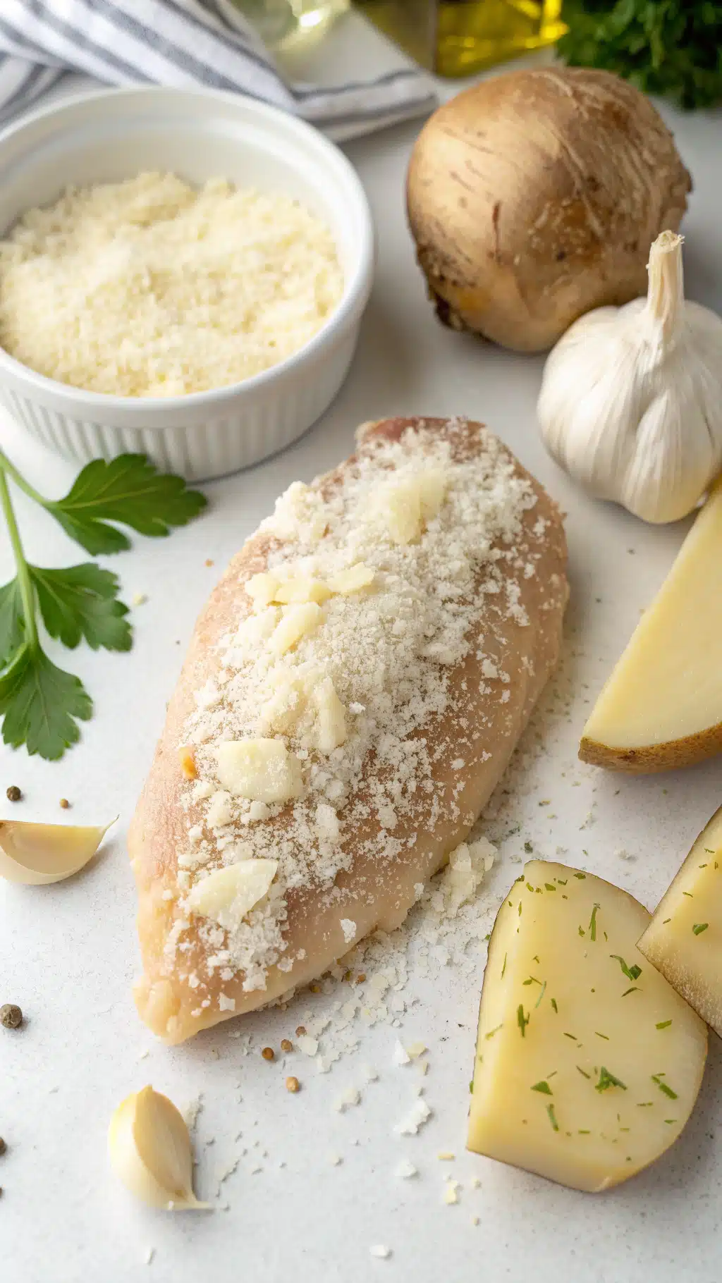 Garlic Parmesan Crockpot Chicken and Potatoes ingredients preparation