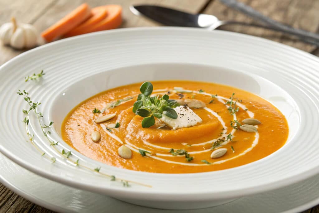 Roasted Pumpkin Soup featured dish plated